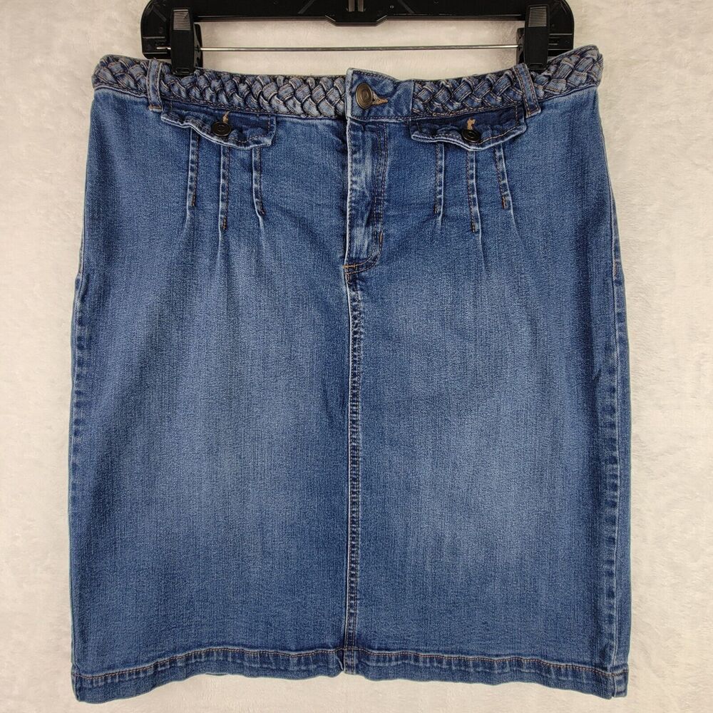 Cato Denim Jean Skirt Sz 12 Stretch Knee Length Pockets Y2K Retro Western